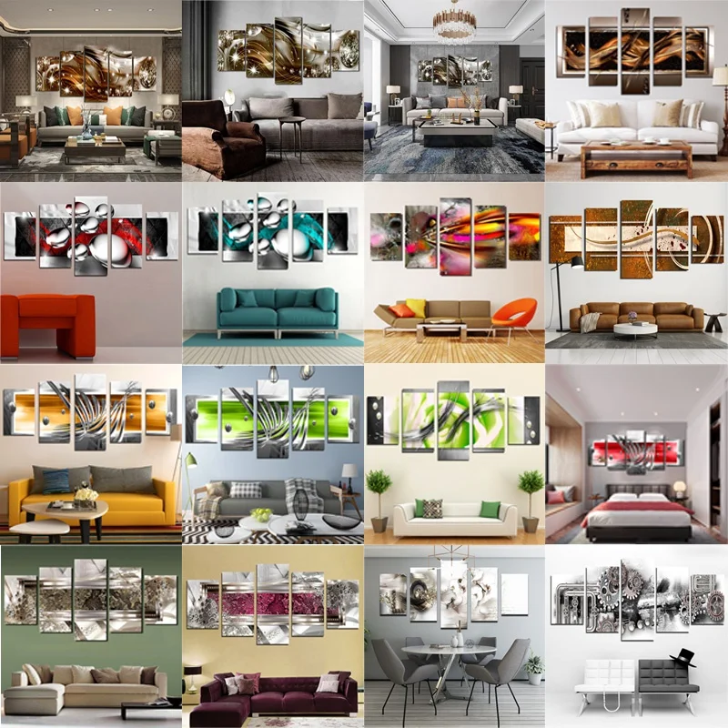 

Canvas HD Prints Picture Frameless 5 Pieces 3D Color Silver Drop Painting Living Room Hall Wall Art Home Hotel Decoration Poster