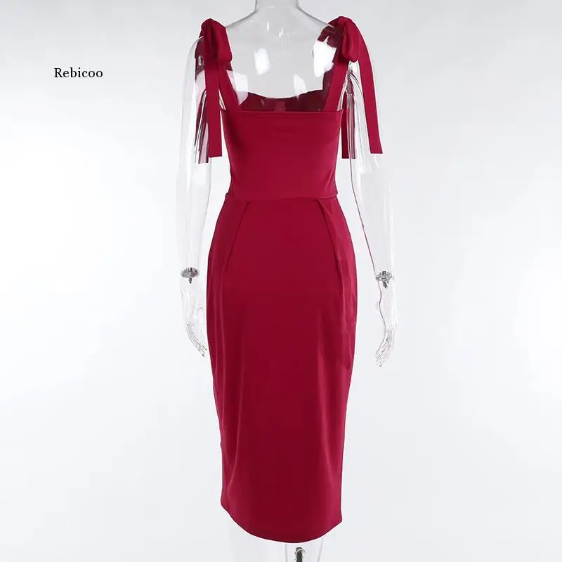 

Dress Women Summer Spaghetti Strap Knee-Length Dress Sleeveless Elegant Party Dree Women Off Shoulder Black Bow Strap