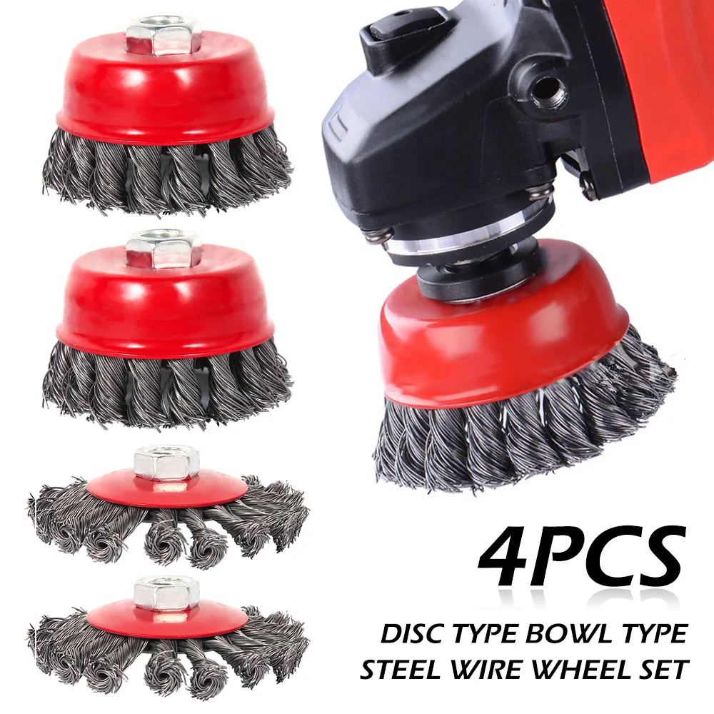 4 шт. вращающийся узел плоская чашка Проволока Колесо щетка для углового