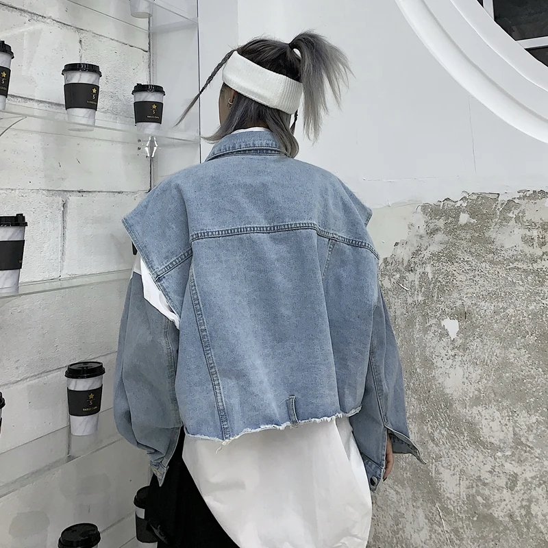 Harajpoo Women Waistcoat Retro Ins Spring Autumn 2021 Harajuku Jean Cropped Salt Jacket Men Casual Fashion Japanese Vest Lapel | Женская
