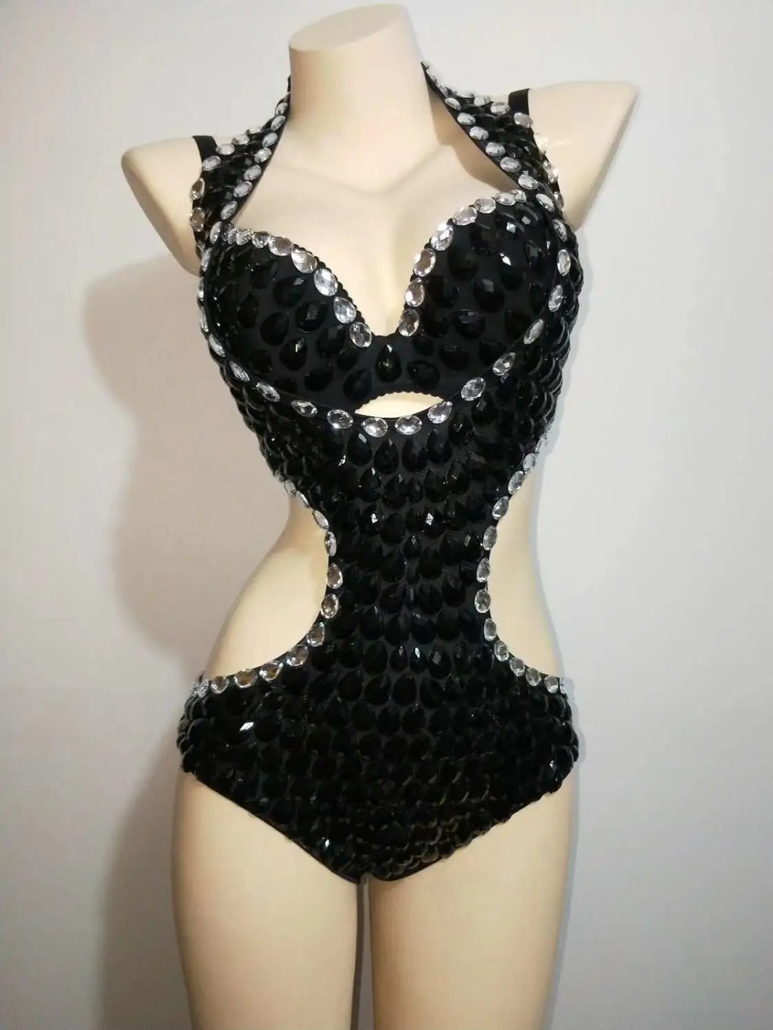 Sexy Full Crystal Dance Bodysuits +bra Black Women Nightclub Jazz DJ DS Pole Dancing Outfits Set Showgirl Stage Performance Wear