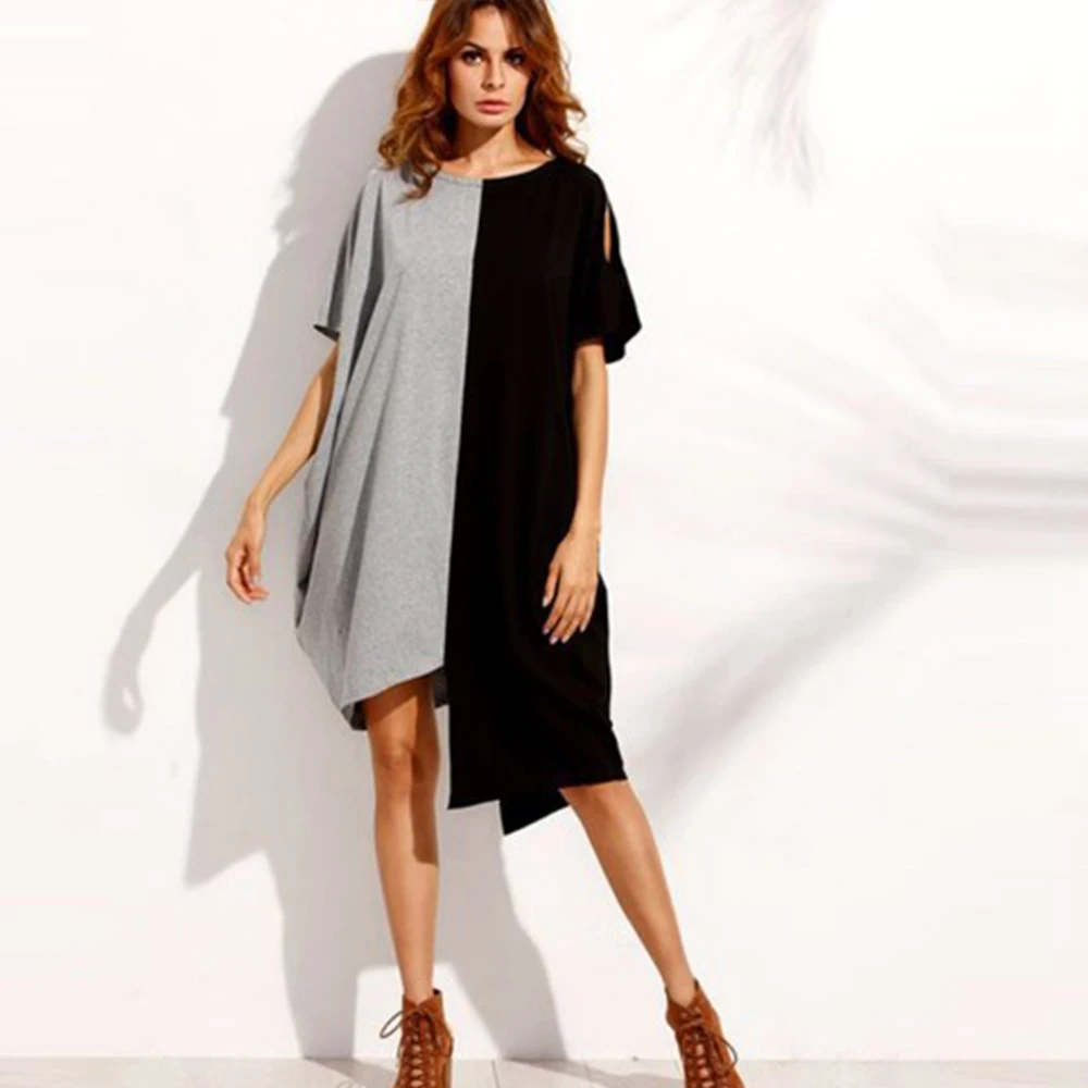 Лоскутное летнее платье аномалистичный o образный вырез короткий рукав женский