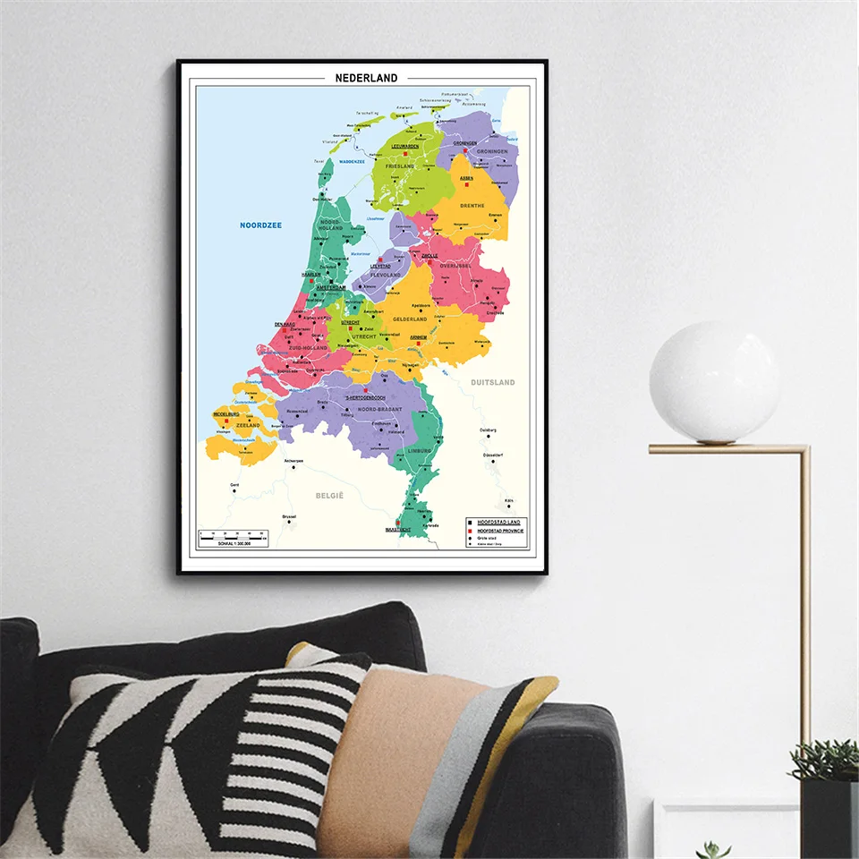 

60*90cm In Dutch Political Map Of The Netherlands s Wall Art Poster Canvas Painting Living Room Home Decoration School Supplies