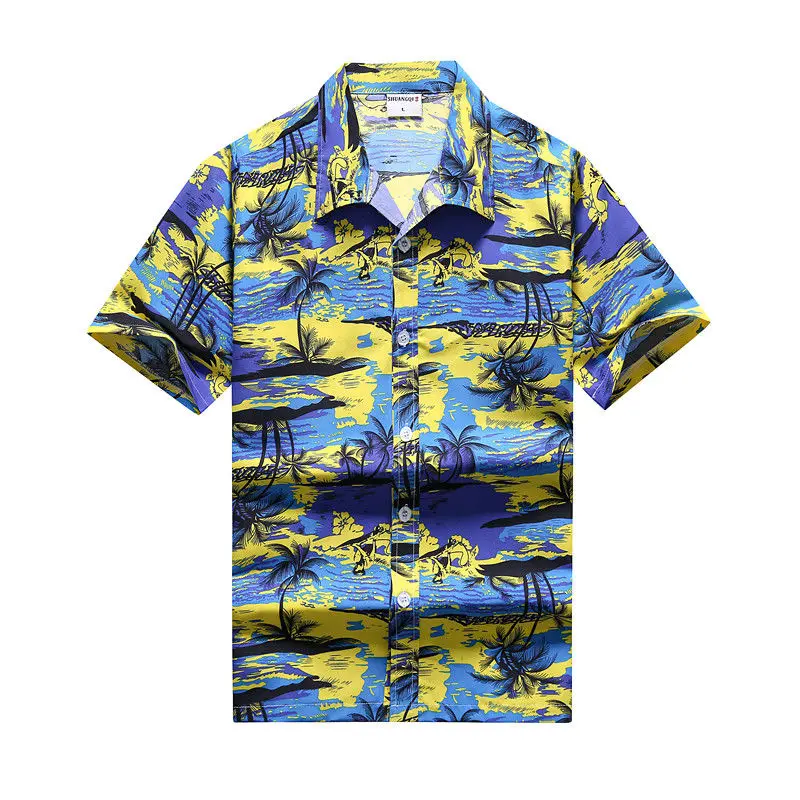 

2021 New Men's Slim fit Floral Printed Shirts Male Casual Short Sleeve Hawaiian Beach Flower Basic Tops Plus Size M-5XL