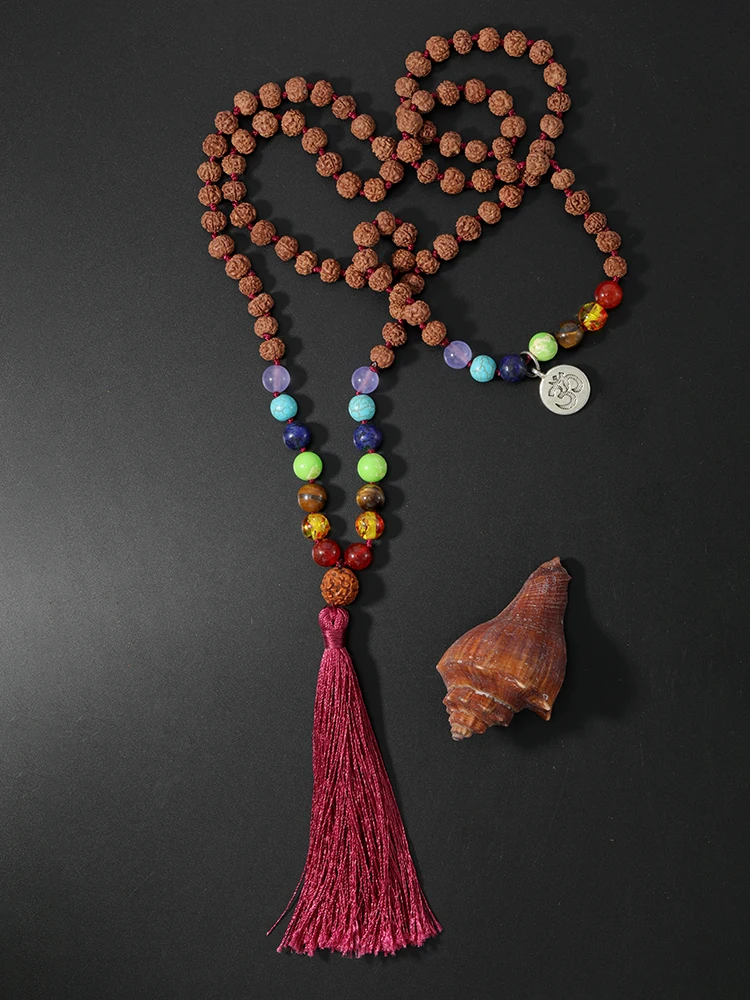 OAIITE 7 Чакра рудракша Мала ожерелье Йога Медитация 108 мала бусины Бодхи
