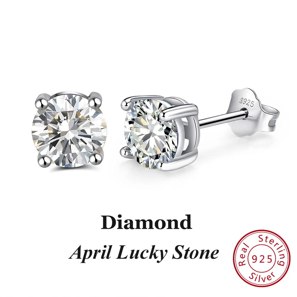 Apr Diamond ORSA JEWELS, 12 цветов, серьги-гвоздики с камнем по месяцу рождения для женщин, 925 пробы, серебряные серьги с зубцами, Установка AAA кубического циркония, ювелирное изделие SE84 - Цвет камня: Apr Diamond