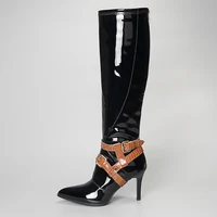 winter for woman new fashion sexy pointed toe shoes buckle clear heels boots stilettos heels knee high boots 33 43
