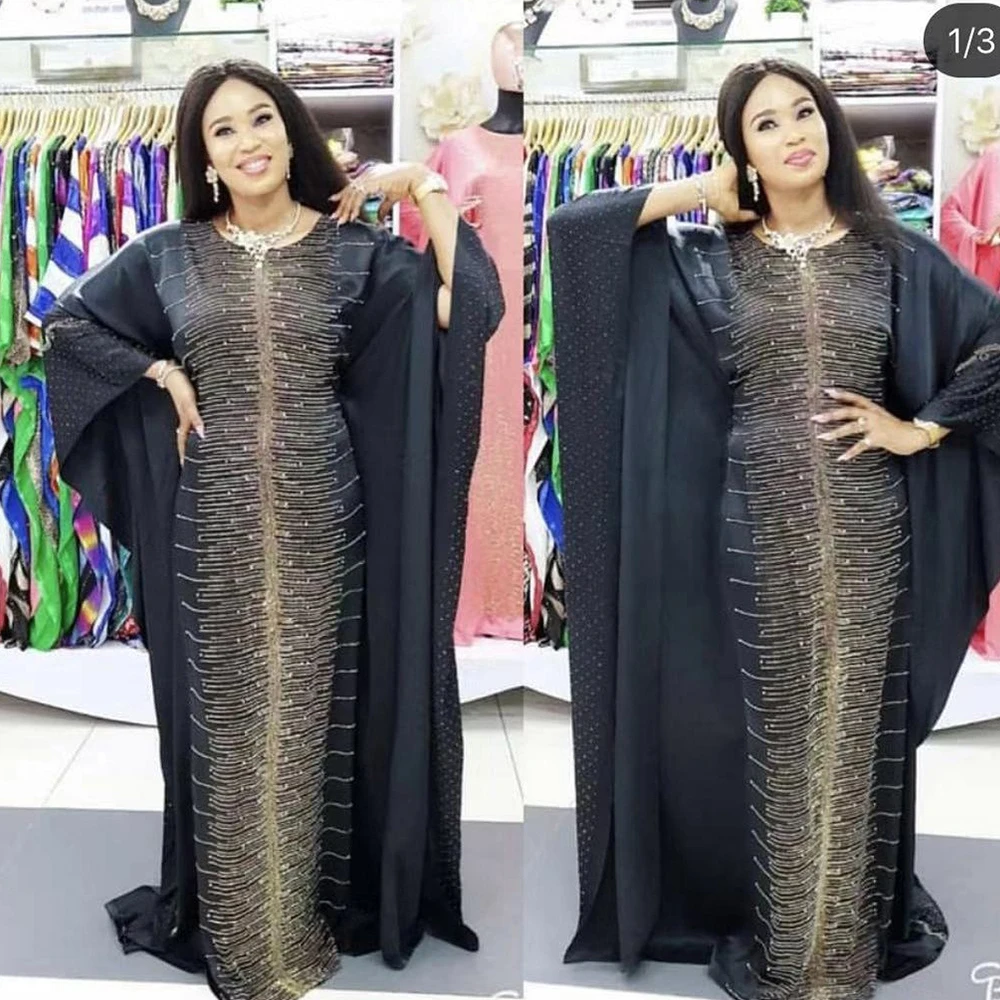 African Dresses for Women Dashiki Diamond Beads African Abaya Dubai Muslim Dress Robe Africa Plus Size Dress