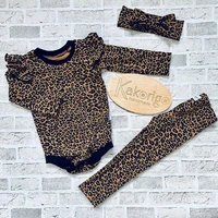 baby spring autumn clothing 3pcs newborn infant baby girl boy leopard clothes ruffle romper jumpsuit pants headband outfits