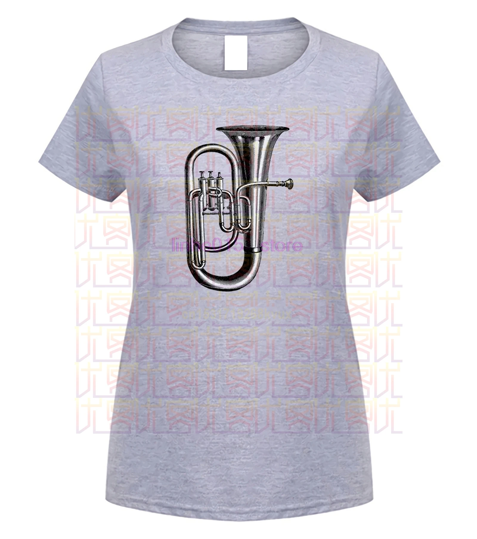 Винтажная футболка с трубой саксором латунным духовым инструментом ретро-эскиз