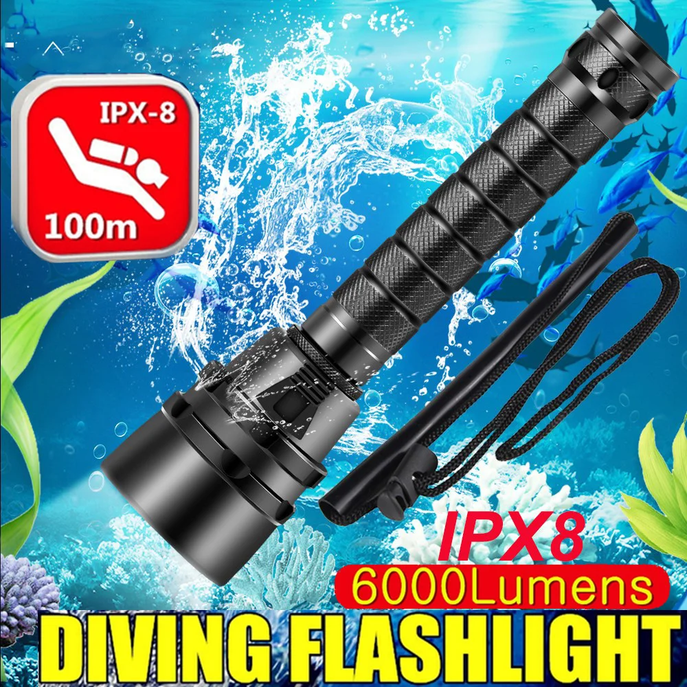 

High Power Led Flashlights IPX8 T6 Waterproof Super Bright Scuba Diving Flashlight 18650 Battery Underwater Lamp Torch Lantern