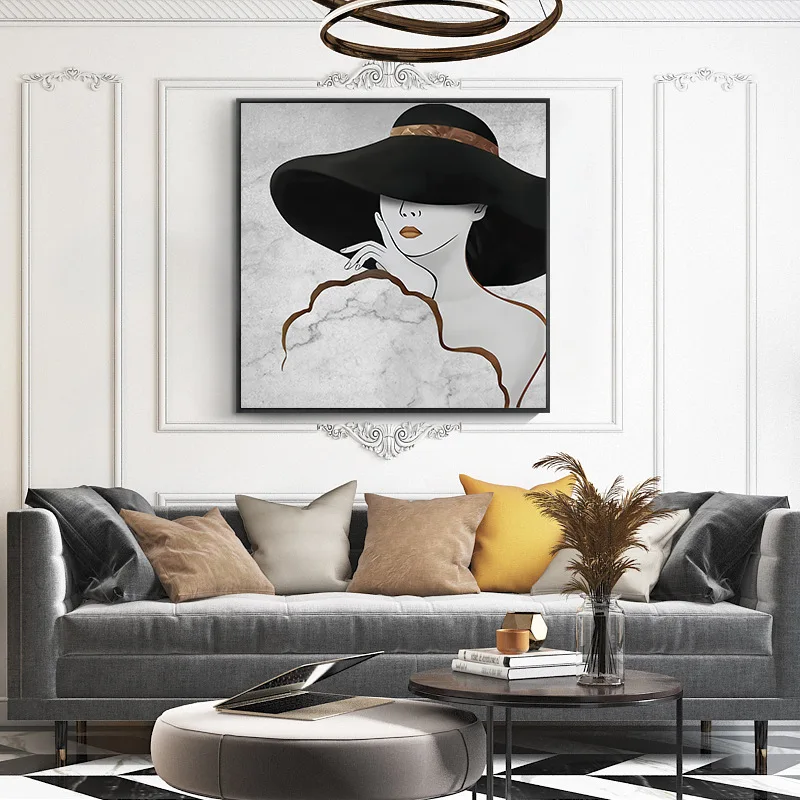 Модная белая и черная нежная девушка в шляпе абстрактная Современная