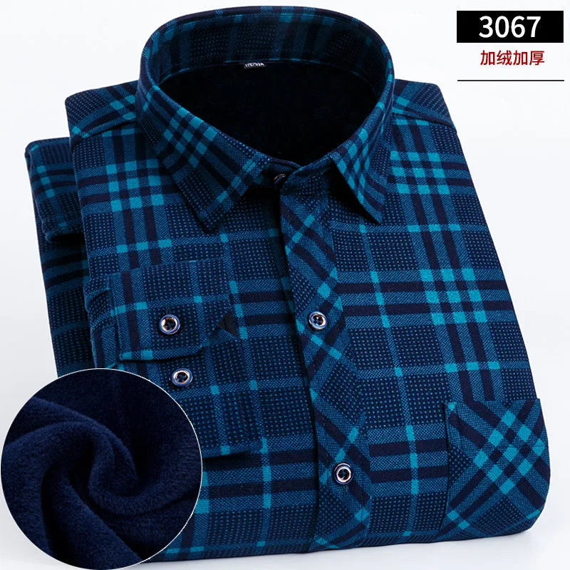 NIGRITY Autumn Winter Mens Long Sleeve Plaid Warm Thick Fleece Lined Shirt Fashion Soft Casual Flannel Plus Big Size M-8XL | Мужская