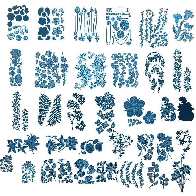 Металлические режущие штампы в рамке с цветами и листьями альбом для