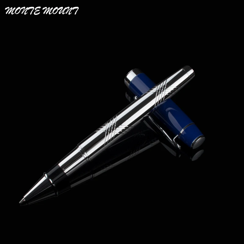 

Высококачественная синяя шапка с резьбой по дереву, Офисная фоторучка с резьбой, металлическая шариковая ручка с черным стержнем 0,5 мм