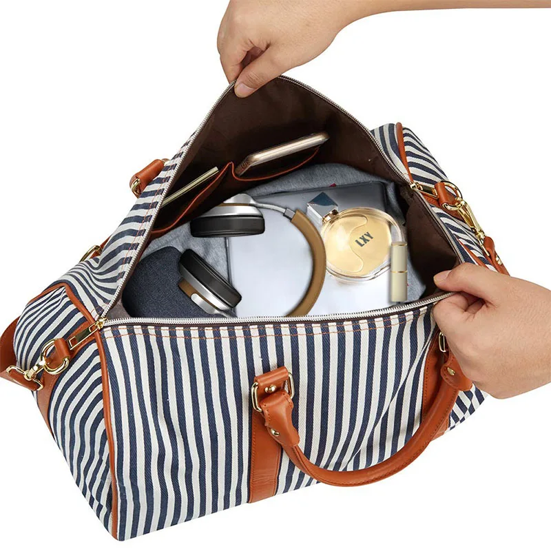 Modoker большая Женская дорожная сумка в черно белую полоску органайзер