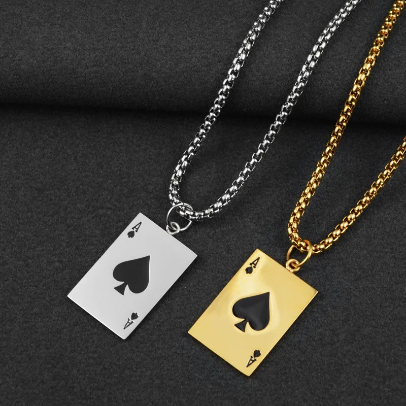 Lucky Ace Of Spades кулон ожерелье мужской серебряный тон покерный из нержавеющей стали
