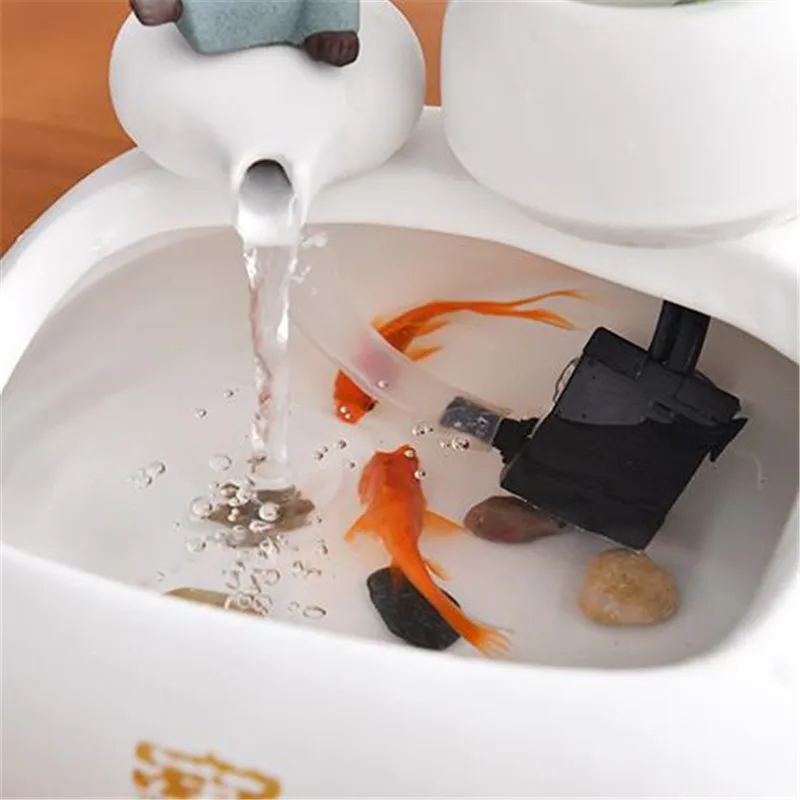 Creative Chinese Ceramic Fish Tank Water Fountain Decoration Living Room Office Desktop Humidification Feng Shui Ornaments