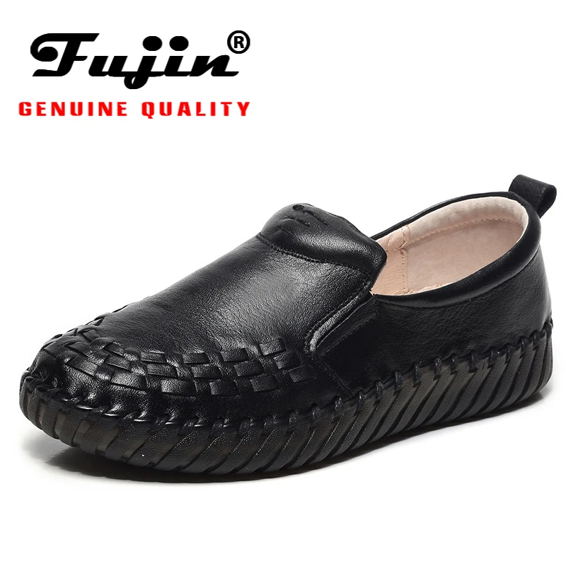 Fujin/весенняя обувь на плоской подошве из натуральной кожи Женские лоферы без