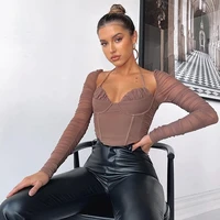 high quality summer woman clothes shirt crop top y2k blouses 2021 bodycon crop top sexy mesh corset top outfits girl party club