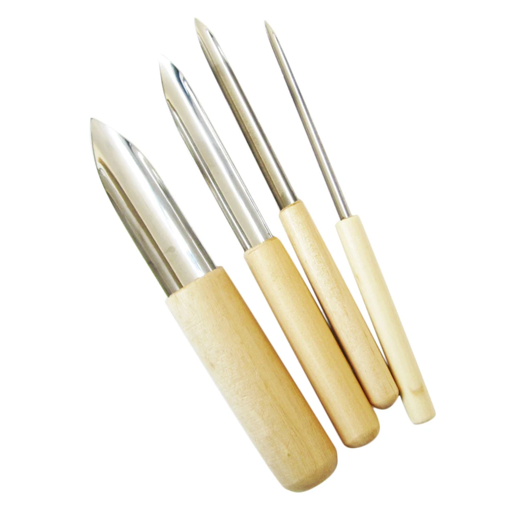 

4 Pieces Wooden Handle Pottery Ceramic Clay Hole Cutter Sculpture Carving Tools