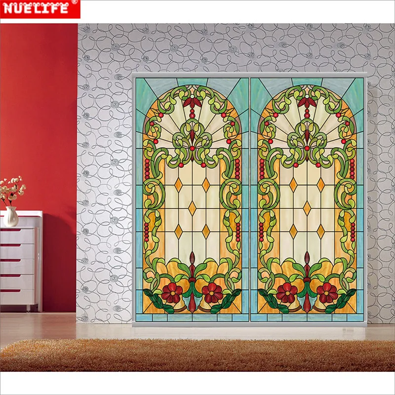 

European church glass self-adhesive window color film painted wardrobe balcony ceiling glass window environmental pvc stickers