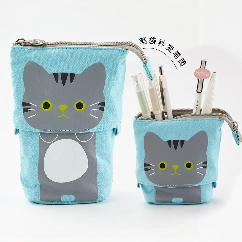 

Kinbor Pen Pencil Bag Case Cartoon Cute Cat Quality Flexible Big Capacity Holder Stationery Organizer Kids Gift Pencil Pouch