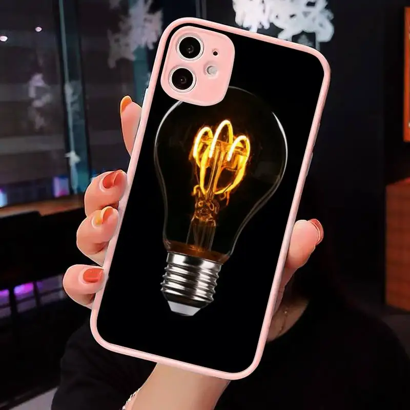 

light bulb Phone Case For iPhone 12 11 Mini Pro XR XS Max 7 8 Plus X Matte transparent Pink Back Cover