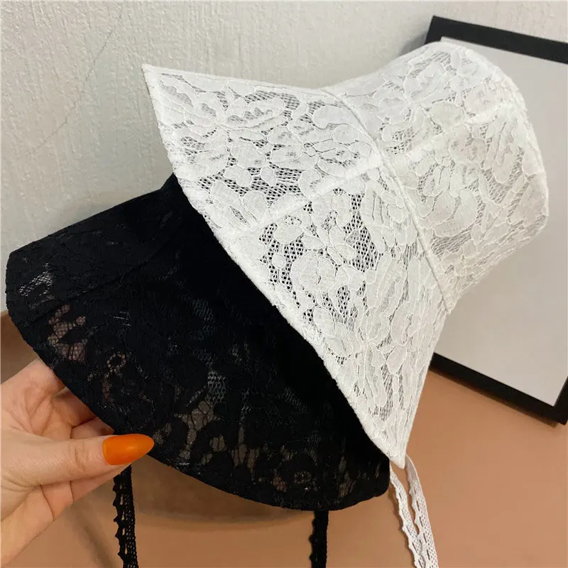 New Lace Fishing Bucket Hat Female Summer Korean Version Of Breathable Sun Hat Wide Brim Sunscreen Fashion Sun Caps K Pop