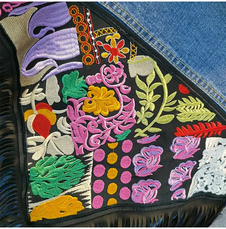 

Ethnic Style Embroidered Tassel Denim Jacket Women's Fashion 2021 Spring Autumn New Large Size Loose Slimming Long Sleeves Top