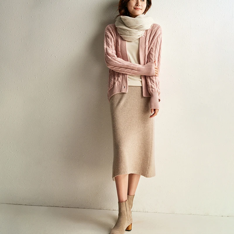 

Spring and Autumn New Cashmere Skirt Woman Mid-length Bag Hip Side Split Step Skirt Wool Knitted High Waist Long Skirt