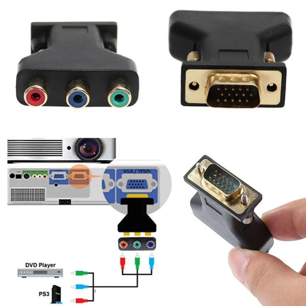 VGA RCA разъем преобразователь мужской до 3 выход RGB Женский HD 15 Pin компонентное видео