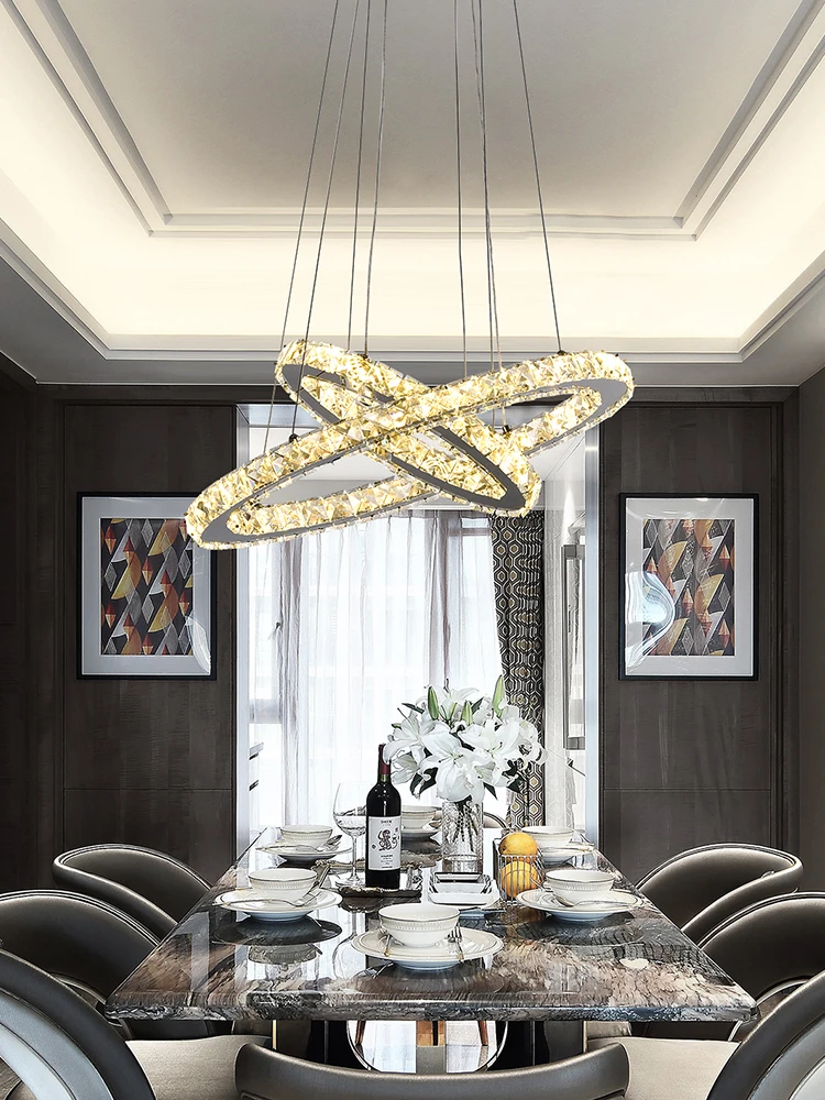 Home Crystal Chandelier Lights Led Chandeliers Ceiling Pendant Lamps Fixtures For Room Lighting with Circle Round Lamps
