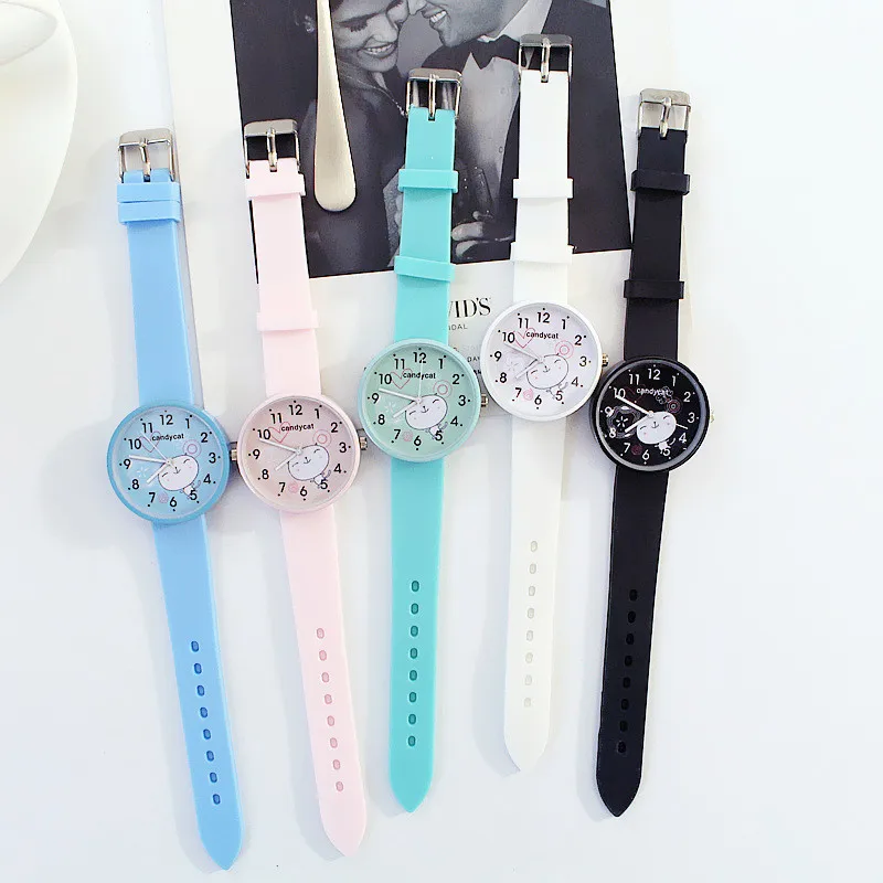 Милые детские часы с рисунком кошки для девочек и мальчиков Женские Простые