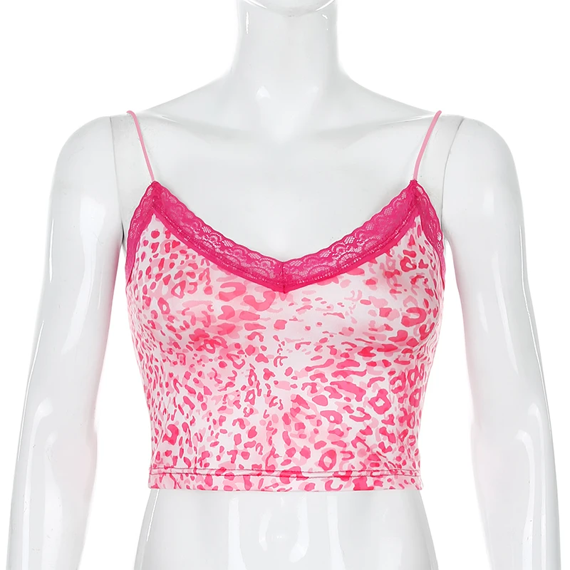 

Y2k Crop Corset Undefined Women's Tank Camis Top Vest Gothic Leopard Pattern Sexy V Neck Lace Sleeveless Sling Clubwear 2021