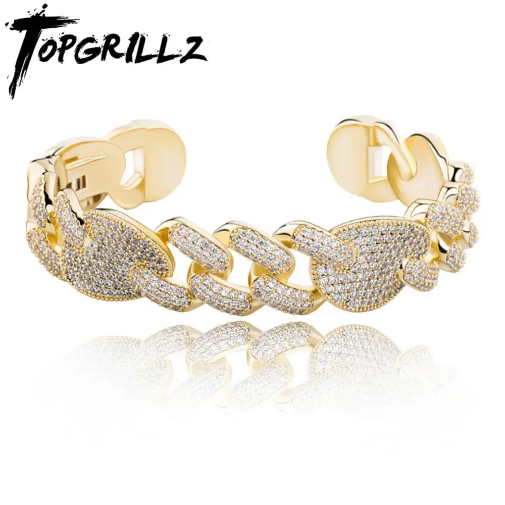 

TOPGRILLZ 16mm Miami Cuban Link Bracelet Iced Out Cubic Zirconia High Quality Yellow/White Gold Plating Hip Hop Jewelry For Gift