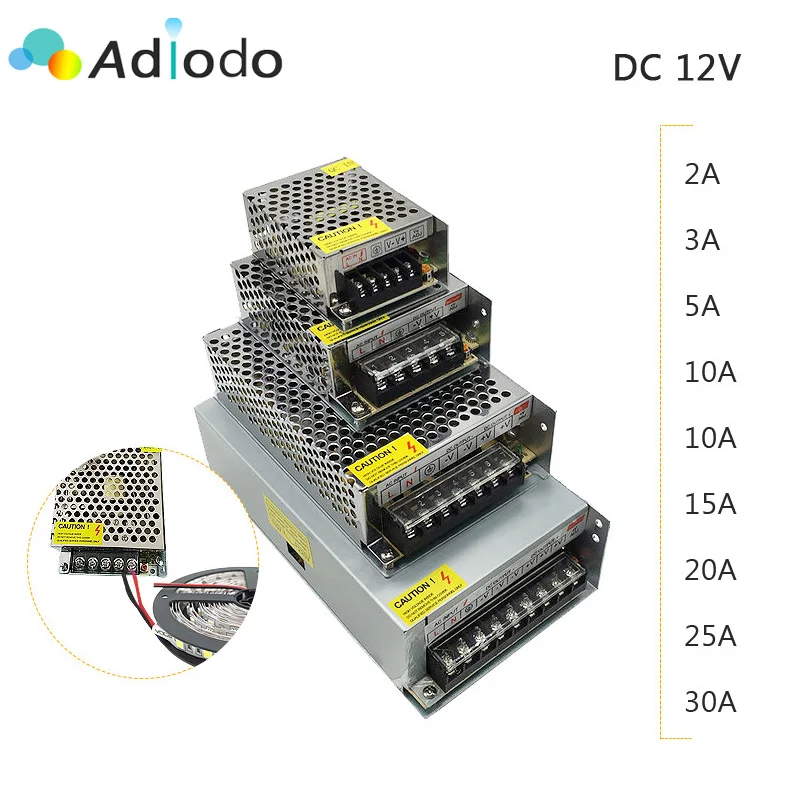 

DC 12V LED strip driver Power Adapter 1A 2A 3A 5A 10A 15A 20A Switch Power Supply AC110V-220V 24V Transformer Power 60W 78W 120W