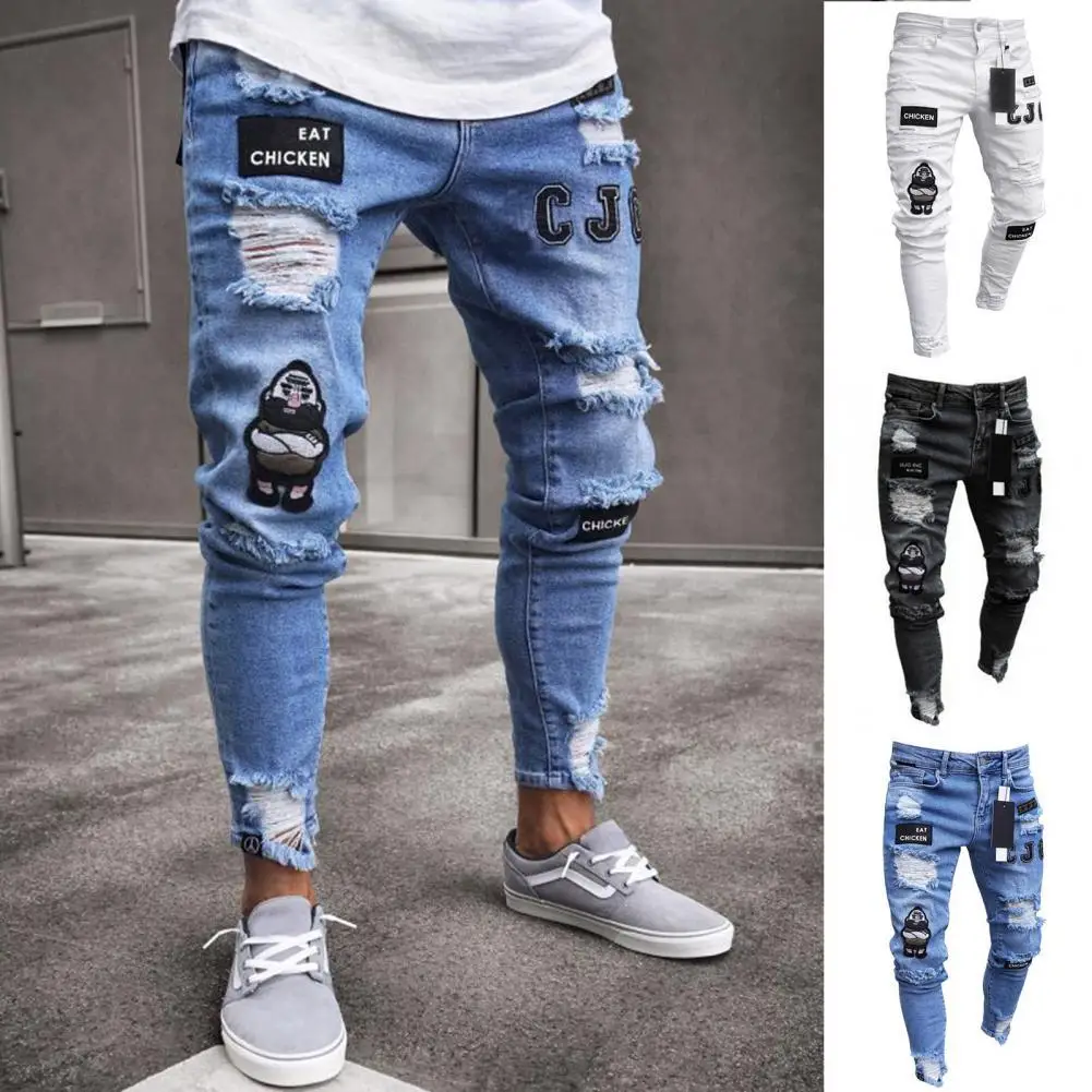 

Новинка 2021, стильные мужские рваные джинсы скинни с карманами и знаком, эластичные трико, джинсовые брюки размера плюс 3XL