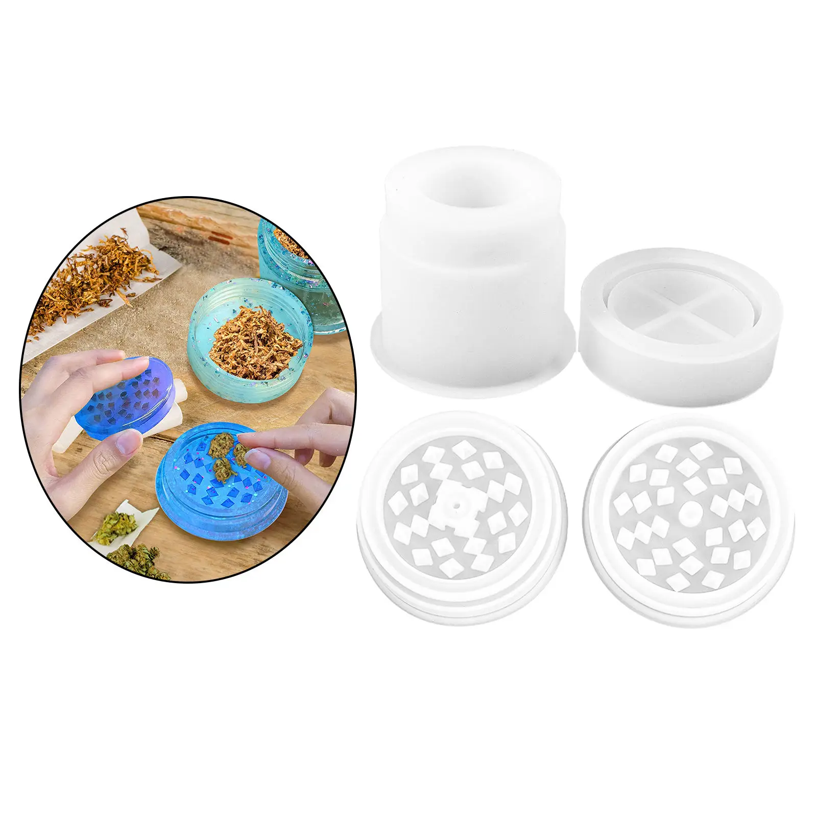

Herb Spice Grinder Resin Molds Round Jar with Lid Crusher Silicone Epoxy Casting Mold for DIY Jewelry Container Storage Bottle