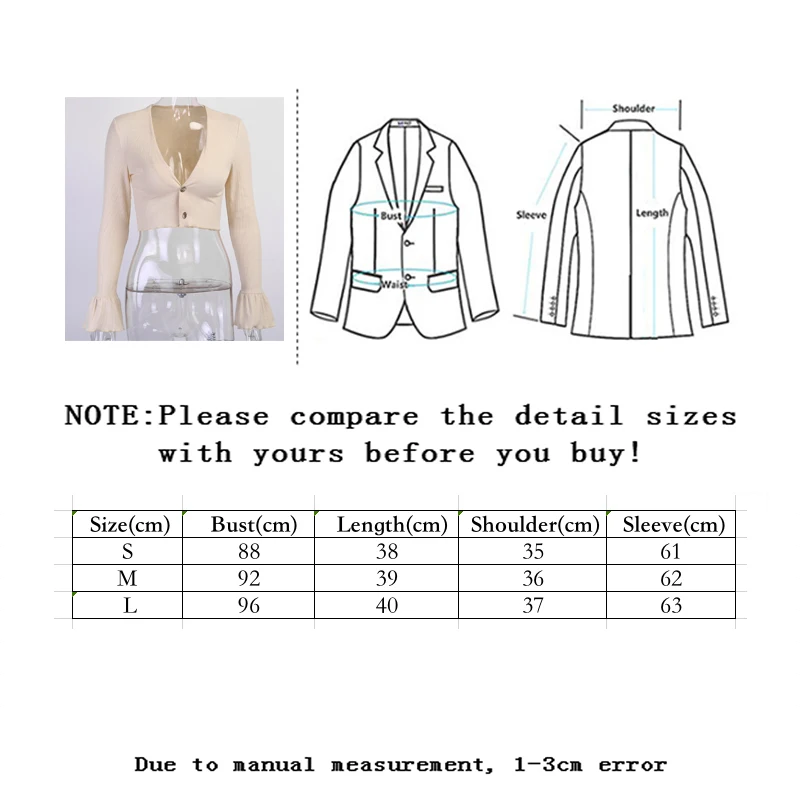 

Vangull Sexy Deep V-neck Ribbed Knitted Cardigan Women Sweater Spring New Button Ruffles Flare Sleeve Short Slim Elegant Tops