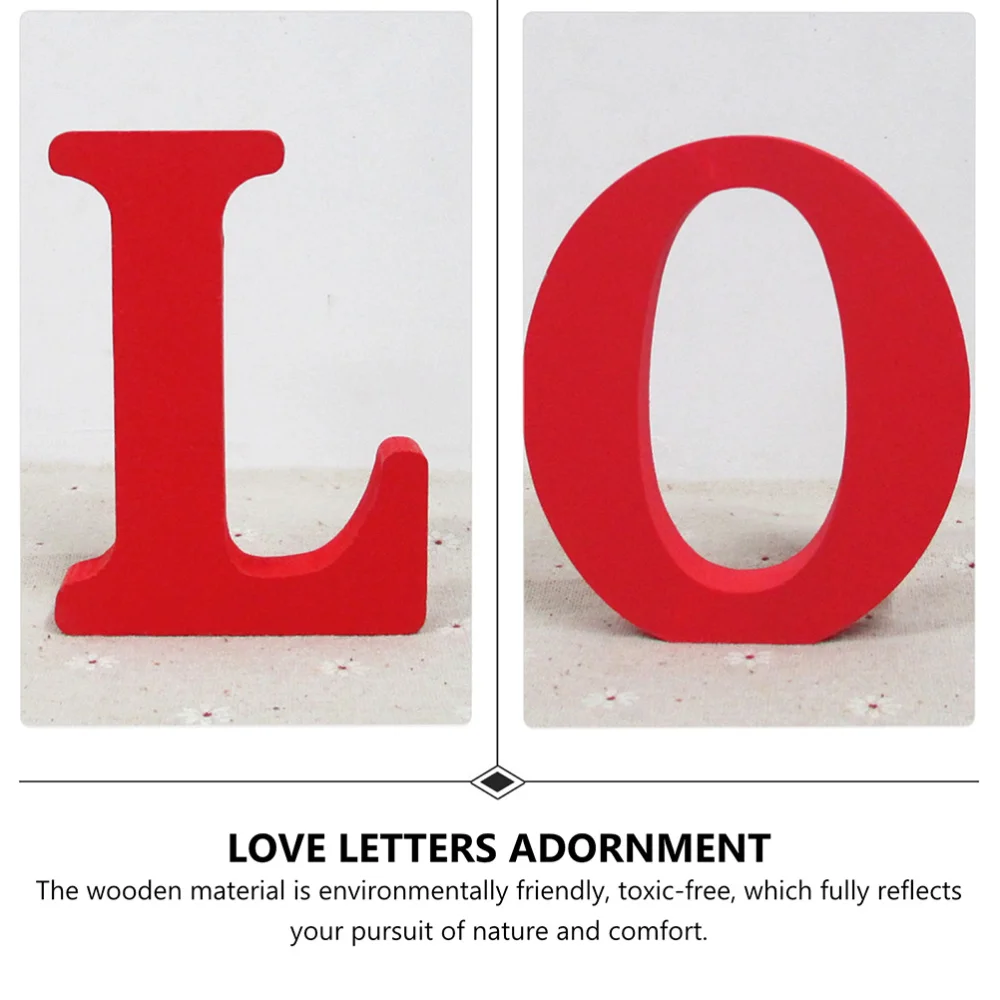 

1 Set 4pcs Wooden Love Sign Valentine's Day Wood Love Letters Decorations (Red)