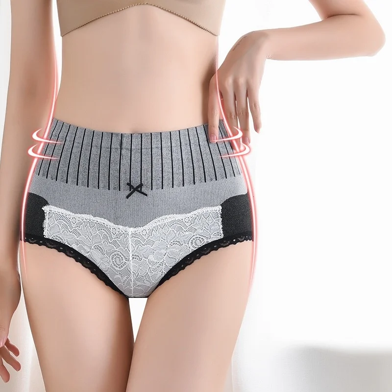 

Women High Waist Abdomen Body Shaping Panties Graphene Antibacterial Hip Lift Pure Cotton Crotch Lace Ladies Briefs Underwear