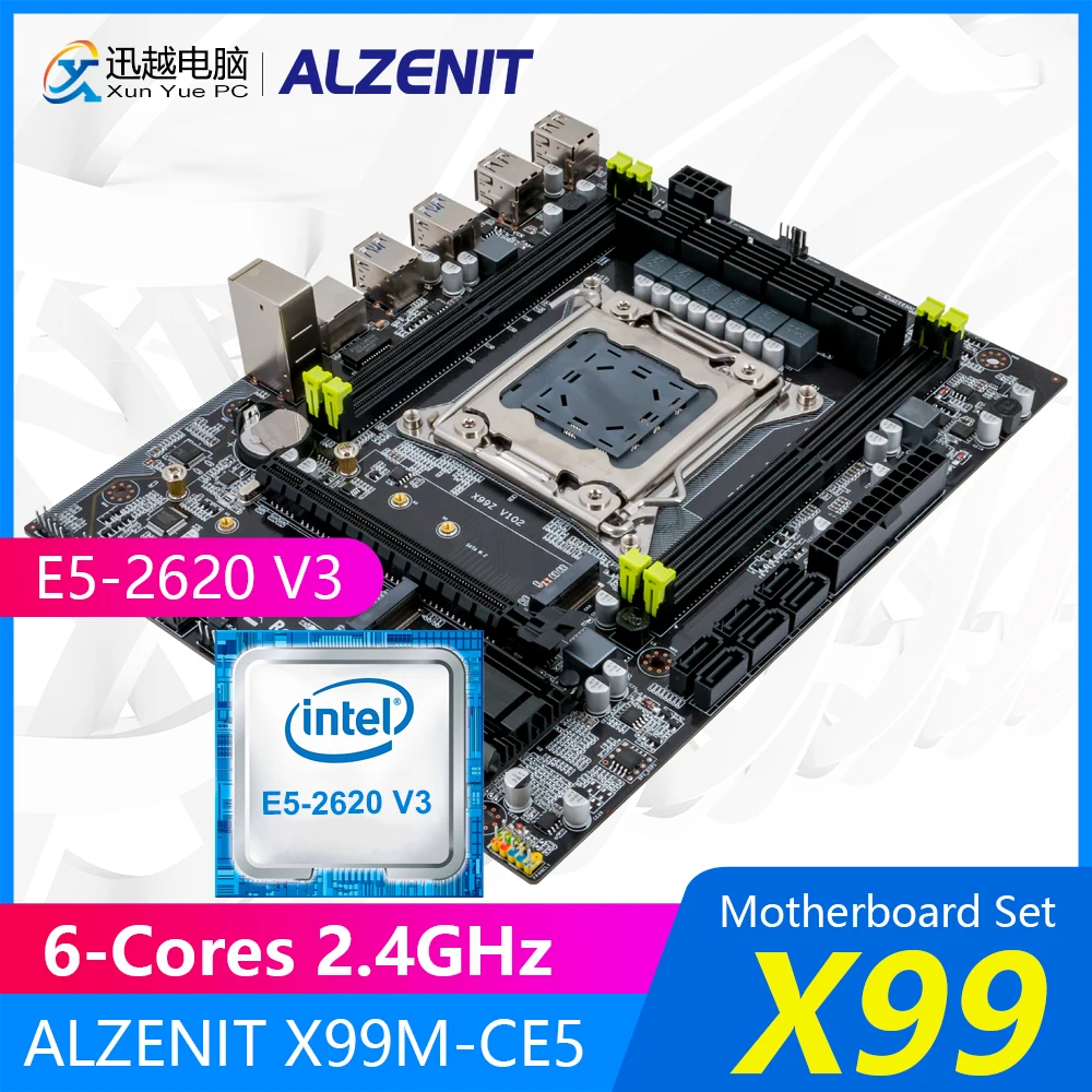ALZENIT X99 набор материнских плат X99M CE5 M.2 MATX с Intel Xeon E5 2620 V3 6 ядерный процессор 2 4 ГГц
