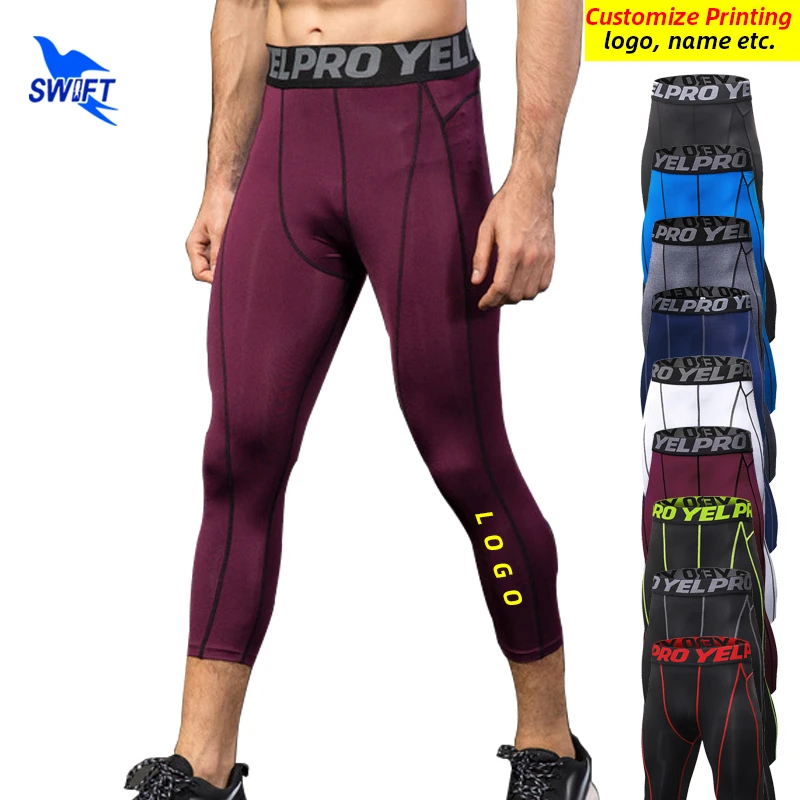 

Quick Dry Elastic Compression Running Tights Men Breathable Gym Fitness Capri Pants Workout Sportswear Leggings 3/4 Customize