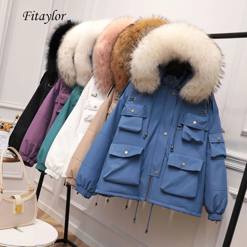 Fitaylor зимние куртки для женщин 90% белый утиный пух парка с капюшоном большой
