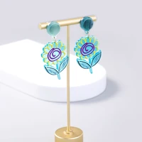 cute blue flower acrylic drop earrings for women romantic acrylic geometric earrings summer holiday jewelry wedding gift wholesa