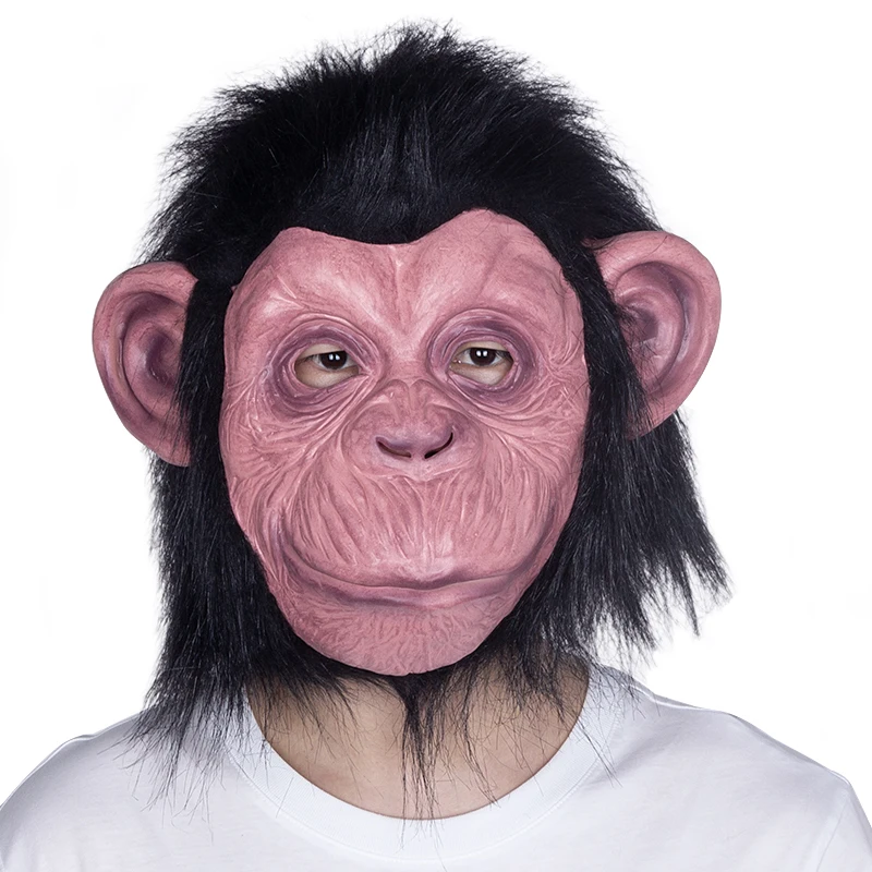 

Латексная Маска Gorilla с черными волосами, красное лицо, реквизит для косплея животных на Хэллоуин, маскарадный костюм, аксессуар