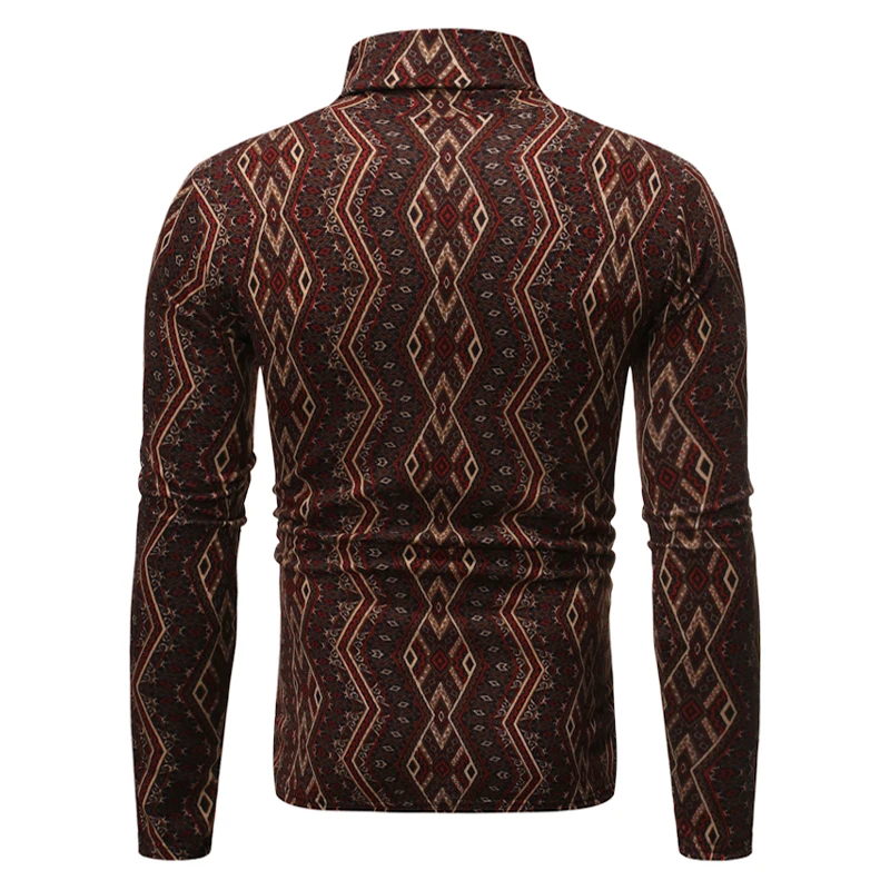 ZUSIGEL 2019 EU Size Geometric Print 3D T Shirt Autumn Winter Slim Fit Long Sleeve Turtleneck Christmas Tshirts Mens |