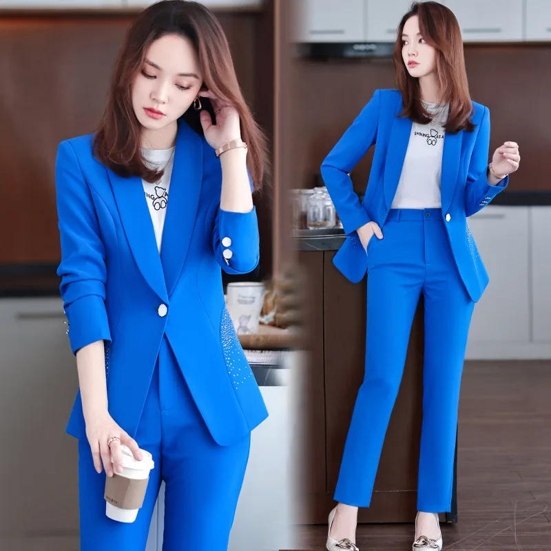 

Embroidered Flares Women Pant Suit Blazer & Trousers 2 Piece Female Set Turn Collar Single Button Pantsuits 2022 Spring New
