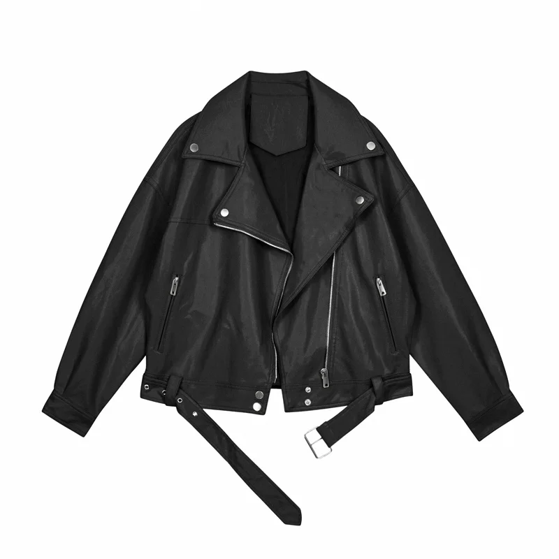

Moto & Biker Leather Clothes 2021 Autumn New Solid Notched Plua Size PU Leather Short Coat Jackets for Women U823